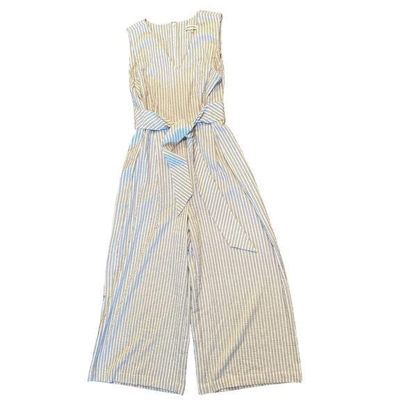 Calvin Klein Striped Sleeveless Cropped Jumpsuit Wide Leg Size 12 Workwear Chic - Picture 1 of 9